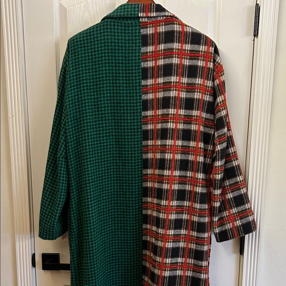 Dressed in LALA Plaid and Houndstooth Trench Coat - Red, Green, Black - Picture 7 of 14